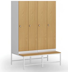 Szafka ubraniowa S1 z ławką, 2-drzwiowa, 1875 x 600 x 500/800 mm, demontaż, zamek obrotowy, drzwi laminowane, brzoza