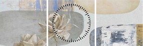 Obraz - Obraz z kwiatami i teksturami (z zegarem) (90x30 cm)