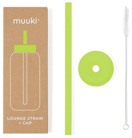 Silikonowa słomka z wieczkiem i szczoteczką w komplecie Electric Lime – Muuki