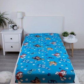 Niebieskie bawełniane prześcieradło dziecięce jednoosobowe z gumką 90x200 cm Paw Patrol – Jerry Fabrics