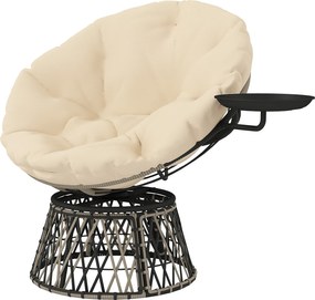 Outsunny Obrotowy Fotel Papasan z Rattanu 360° z Poduszką Średnica 90 cm w Beżu