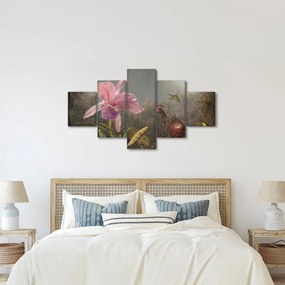 Obraz - Martin Johnson Heade, Cattleya Orchid and Three Hummingbirds, reprodukcje (125x70 cm)