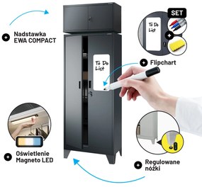 Szafa JAN Compact 1750 x 800 x 400 mm, antracytowa