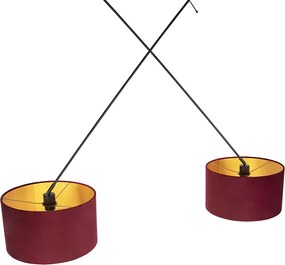 Lampa wisząca czarna z czerwonymi i złotymi abażurami z weluru 35 cm 2-światłowa - Blitz