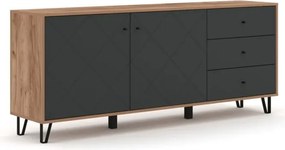 Komoda Dwudrzwiowa z Szufladami BACARDI 183 cm Dąb Craft Tobacco/Grafit Nowoczesna