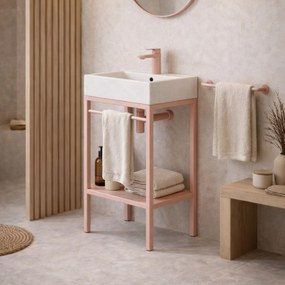 Zestaw umywalka z konglomeratu NAVI 60 x 45 cm + stojąca konsola NAVI Step | Różne kolory | Różne rozmiary : Kolor - Różowy, Otwór na baterię - Dwa otwory, Rozmiar - 100 x 45 cm