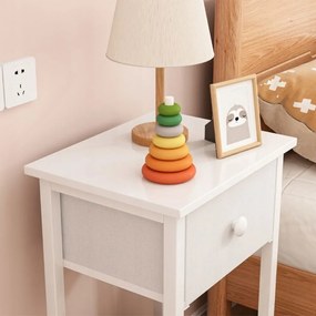 Biała szafka nocna 38x61x28 cm – styl skandynawski z szufladą i półką, MDF