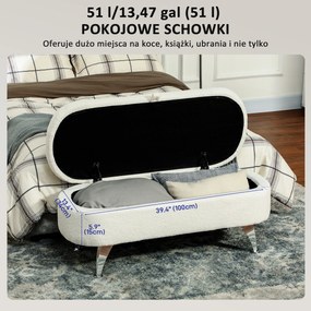 HOMCOM Ławka pikowana z miejscem do przechowywania, pokrywą i metalowymi nogami do salonu, sypialni, przedpokoju, Biała