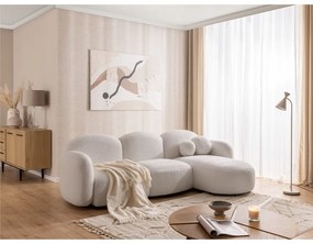 Kremowy narożnik z materiału bouclé (prawostronny/z szezlongiem) Orbit – Ropez