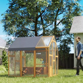 PawHut Kurnik 3,07 m² Wybieg drewniany z wodoodporną osłoną, zamkiem bezpieczeństwa, dla 6-8 kur 1,7 x 1,8 x 1,8 m | Aosom PL