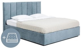 Niebieskie tapicerowane łóżko dwuosobowe ze schowkiem z materacem i stelażem 180x200 cm Thessa Bold Line – Bonami Selection