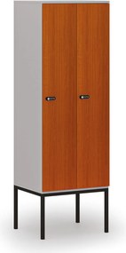 Drewniana szafa ubraniowa S4 z podstawą, 2-drzwiowa, 1871 x 600 x 500 mm, demontaż, zamek mechaniczny z kodem, szary/czereśnia
