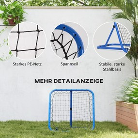 HOMCOM Siatka Rebounder do Piłki Nożnej, Składana, Ściana Odbijająca, Regulowana w 5 Poziomach, Metal, 78 x 84 x 65-78 cm, Niebieski