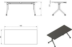 Składane biurko pracownicze na kółkach Carl 180x80 cm