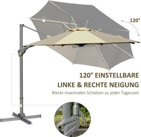 Outsunny parasol ogrodowy z korbką Ø300 cm wiszący ochrona UV regulowany kąt nachylenia aluminiowy khaki do ogrodu tarasu | Aosom PL