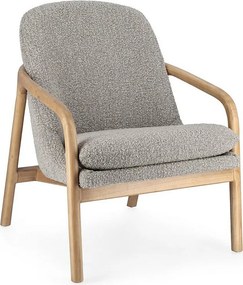 Szary fotel z tkaniny z efektem bouclé i drewna kauczukowego - ELAIDE