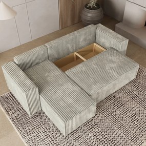Masseno Narożnik RAVELO z funkcją spania i pojemnikiem na pościel Narozniki L, Rozkładana sofa - Jasnoszary, TILIA 83