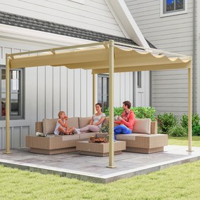 Outsunny Pergola ogrodowa 3 x 3 m z chowanym dachem, pawilon, daszek przeciwsłoneczny, UPF30+, Khaki | Aosom PL