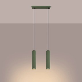 Lampa wisząca KARBON 2 zielona oliwka ryflowana SOLLUX  LIGHTING