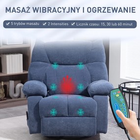 HOMCOM Fotel Masażer z Funkcją Ogrzewania i Leżenia, Obrotowy, do 150 kg, Konstrukcja Metalowa, 98x90x98cm, Niebieski | Aosom PL