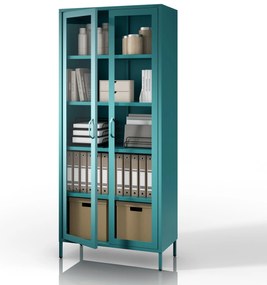 Witryna szklana do salonu morska / turkusowa Modern ANGELO 800 x 1850 x 450 mm