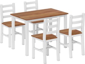 HOMCOM Zestaw do jadalni, stół, 4 krzesła, zestaw do jadalni, drewno sosnowe, brązowy + biały