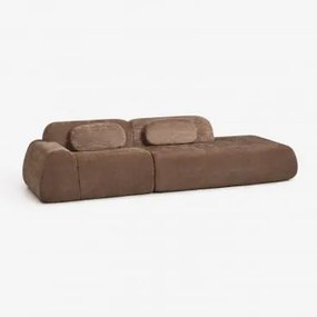 Sofa Modułowy Narożny 2-częściowy Z Prawym Szezlongiem Z Weluru Merida, Pakowany Próżniowo Szenila Karmelowy Brąz - Sklum