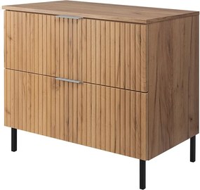 Szafka pod umywalkę, Dąb Craft, 80 x 77 x 46 cm, uchwyt srebrny, nogi czarne + Blat