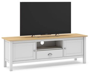 Biało-naturalna szafka pod TV z drewna sosnowego 158x53 cm Misti – Marckeric