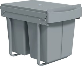 HOMCOM Wysuwany kosz na śmieci, 2 x 20 L, wyjmowane pojemniki, tworzywo sztuczne, metal, szary