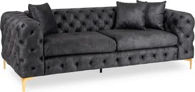 Sofa SORRENTO 3S Trzyosobowa Czarna Welurowa Glamour