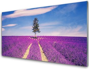 Szkło Ozdobne do Kuchni Lawendowe Pole pod Samotnym Drzewem