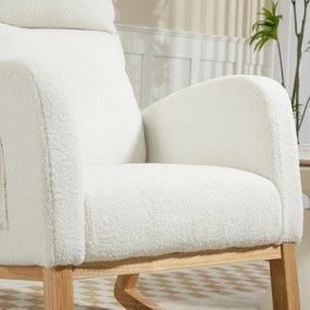 HOMCOM Fotel bujany, fotel relaksacyjny, gruba tapicerka, przytulna tapicerka, rama drewniana, do 120 kg, kolor kremowy