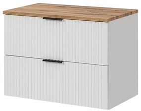 Zestaw wisząca szafka umywalkowa biała ASTROS 80 x 46 cm White z blatem OAK