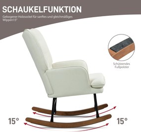 HOMCOM Fotel bujany z podnóżkiem, delikatny system bujania, imitacja lnu, 64 x 89 x 90 cm, kolor kremowy