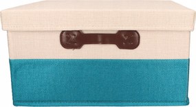 Organizer Tekstylny Turkusowy 49x38x29 cm Beżowy Pudełko z Pokrywą do domu
