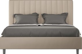 Łóżko wyposażone w stelaż z listwami z pojemnikiem tapicerowane 160x200 sztucznej skóry Szaro-beżowy Agueda
