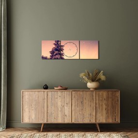 Obraz ośnieżonego drzewa na łące (z zegarem) (90x30 cm)