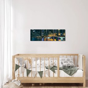 Obraz Singapuru nocą (z zegarem) (90x30 cm)