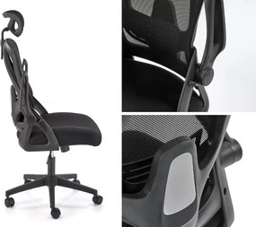 Fotel biurowy z oparciem i zagłówkiem z siatki Negro Halmar