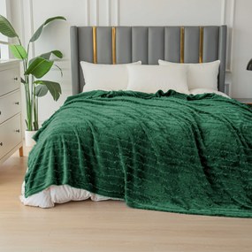 Koc mikropluszowy z wzorem PRESTIGE w kolorze ciemnozielonym Rozmiar: 160 x 200 cm