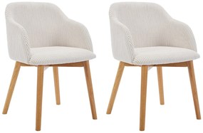 Zestaw 2 krzeseł z podłokietnikami ze sztruksu i drewna kauczukowego - Kremowy - JELISA