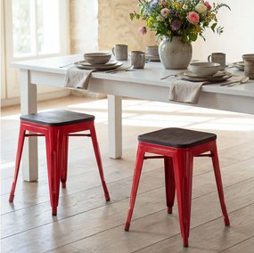 Taboret MCW-A73 (zestaw 2 szt.) Drewniane siedzisko,  czerwony