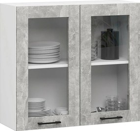Szafka kuchenna wisząca witryna AKORD OLIWIA W80 H720 Biała 80 cm 2 drzwi kolor Beton mat 2 półki 80x30,5x72 cm