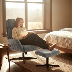 HOMCOM Fotel tapicerowany z podnóżkiem, fotel lounge z wysokim oparciem, metalowa podstawa, do salonu, sypialni, szary | Aosom PL