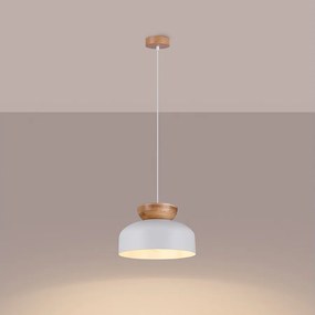 Lampy wiszące skandynawski Zeleron, drewno/stal - 1 źródło światła 3000K - L.29.5 x H.130 cm - biały/naturalne drewno