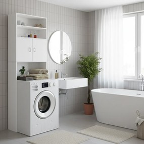 Wysoka szafka nad pralkę SILKE, 185×63×20cm, biała Casaria
