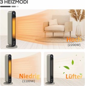 HOMCOM Grzejka elektryczna, 3 tryby, 12-godzinny timer, wyświetlacz LED, funkcja obrotu