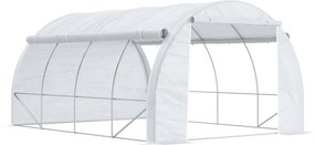 Outsunny Szklarnia Tunelowa, Przechodnia, Ściany Rozwijane, Drzwi na Zamek, Rama Ocynkowana, 4 x 3 x 2 m, Biała