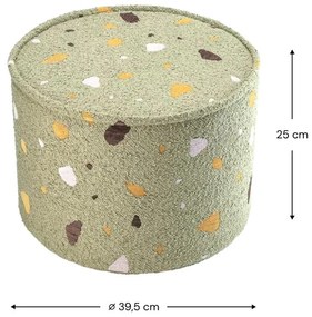 Zielony puf dziecięcy z materiału bouclé/z tkaniny szenilowej Terrazzo – Wigiwama